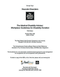Sample Topic  Neurotic Disorders The Medical Disability Advisor: Workplace Guidelines for Disability Duration
