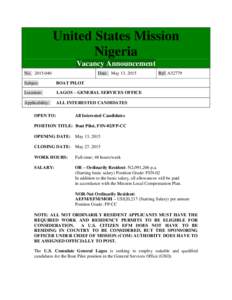 United States Mission Nigeria Vacancy Announcement NoDate: May 13, 2015