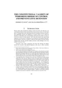 THE CONSTITUTIONAL VALIDITY OF TERRORISM ORDERS OF CONTROL AND PREVENTATIVE  DETENTION