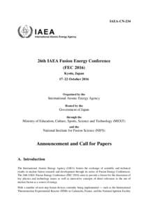 IAEA-CN-234  26th IAEA Fusion Energy Conference (FECKyoto, Japan 17–22 October 2016