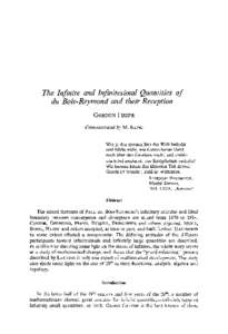 The Infinite and Infinitesimal Quantities of du Bois-Reymond and their Reception GORDON FISHER Communicated by M. KLINE