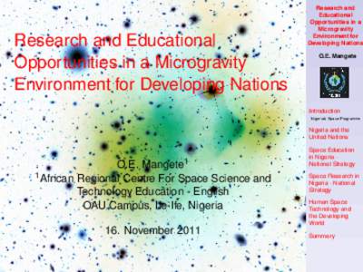 Research and Educational Opportunities in a Microgravity Environment for Developing Nations Research and Educational