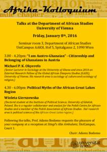 Afrika-Kolloquium Vortragsreihe Talks at the Department of African Studies University of Vienna des Instituts für Afrikawissenschaften