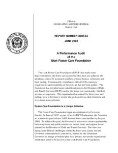 Office of LEGISLATIVE AUDITOR GENERAL State of Utah REPORT NUMBER[removed]JUNE 2002