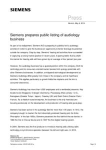 Press Release: Siemens prepares public listing of audiology business