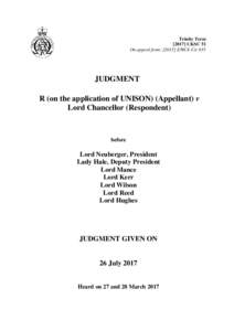 R (on the application of UNISON) (Appellant) v Lord Chancellor (Respondent)