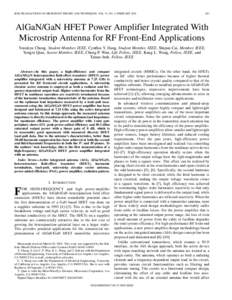 IEEE TRANSACTIONS ON MICROWAVE THEORY AND TECHNIQUES, VOL. 51, NO. 2, FEBRUARYAlGaN/GaN HFET Power Amplifier Integrated With Microstrip Antenna for RF Front-End Applications