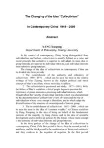 The Changing of the Idea “Collectivism”  In Contemporary China 1949—2009 Abstract YANG Xuegong
