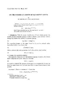 Canad. Math. Bull. Vol), 1987  ON THE NUMBER OF GROUPS OF SQUAREFREE ORDER BY  M. RAM MURTY AND S. SRINIVASAN