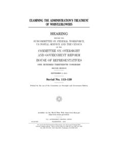 EXAMINING THE ADMINISTRATION’S TREATMENT OF WHISTLEBLOWERS HEARING BEFORE THE  SUBCOMMITTEE ON FEDERAL WORKFORCE,