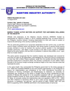 REPUBLIC OF THE PHILIPPINES DEPARTMENT OF TRANSPORTATION AND COMMUNICATIONS MARITIME INDUSTRY AUTHORITY PRESS RELEASEAugust 2014