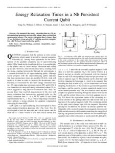 IEEE TRANSACTIONS ON APPLIED SUPERCONDUCTIVITY, VOL. 15, NO. 2, JUNEEnergy Relaxation Times in a Nb Persistent Current Qubit