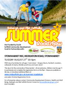 Part funded by South   Suffolk Community Development   Fund In Partnership with:  Working Together  STOWMARKET REC, RECREATION ROAD, STOWMARKET 