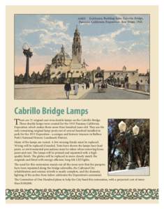 Cabrillo Bridge Lamps  T here are 31 original cast-iron double lamps on the Cabrillo Bridge. These double lamps were created for the 1915 Panama-California