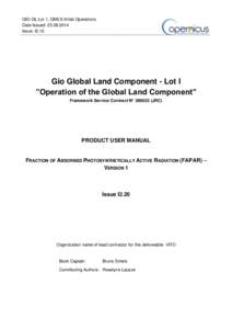 GIO-GL Lot 1, GMES Initial Operations Date Issued: Issue: I2.10 Gio Global Land Component - Lot I ”Operation of the Global Land Component”