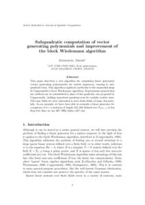 Article Submitted to Journal of Symbolic Computation  Subquadratic computation of vector