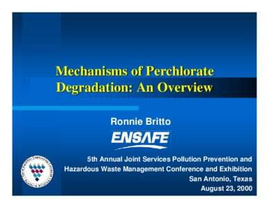 Bioremediation of Perchlorate Contamination in Soil and Groundwater