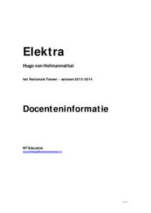 Elektra Hugo von Hofmannsthal het Nationale Toneel - seizoenDocenteninformatie