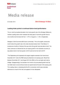 A division of Westpac Banking Corporation ABN[removed]Media release Strict Embargo 10:30am  22 October 2014