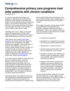 Comprehensive primary care programs treat older patients with chronic conditions