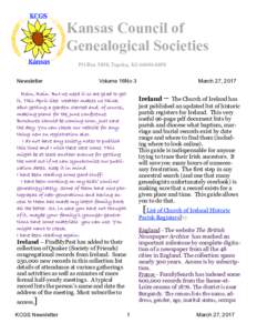 Kansas Council of Genealogical Societies   PO Box 3858, Topeka, KSNewsletter