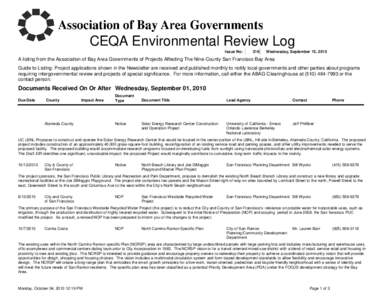 CEQA Environmental Review Log Issue No: 316  Wednesday, September 15, 2010