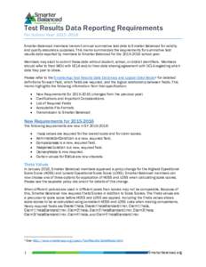 Test Results Data Reporting Requirements For School YearSmarter Balanced members transmit annual summative test data to Smarter Balanced for validity and quality assurance purposes. This memo summarizes the re