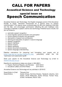 CALL FOR PAPERS Acoustical Science and Technology special issue on Speech Communication