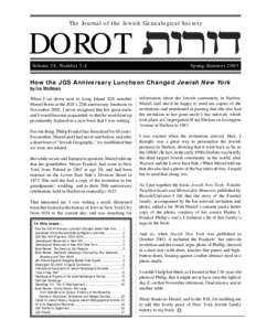 The Journal of the Jewish Genealogical Society  DOROT Volume 24, Number 3-4  Spring-Summer 2003