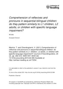 Comprehension of reflexives and pronouns in sequential bilingual children: do they pattern similarly to L1 children, L2 adults, or children with specific language impairment? Article