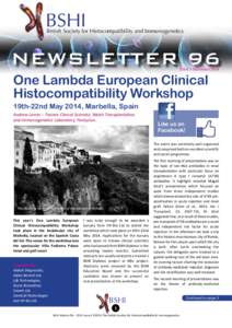 BSHI  British Society for Histocompatibility and Immunogenetics NEWSLETTER 96 ISSUE 3 September 2014