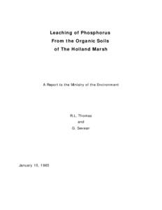 Leaching of Phosphorus from the Organic Soils of the Holland Marsh. 1985
