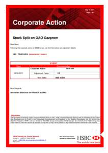 May 19, 2011 Page 1 of 1 Corporate Action Stock Split on OAO Gazprom Dear Client,