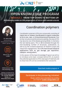 OPEN KNOWLEDGE PROGRAM module 2 - From top-down to bottom-up: introductory notes on the preparation of micro and nanostructures  Coordination polymers