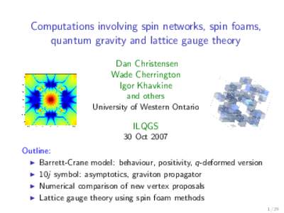 Computations involving spin networks, spin foams, quantum gravity and lattice gauge theory Dan Christensen Wade Cherrington Igor Khavkine and others