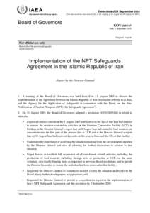GOVImplementation of the NPT Safeguards Agreement in the Islamic Republic of Iran - Board Report