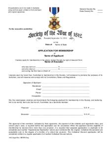 General Society of the War of 1812 Application for Membership