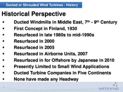 Ducted or Shrouded Wind Turbines - History  Historical Perspective   