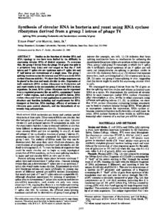 Proc. Nati. Acad. Sci. USA Vol. 91, pp[removed], April 1994 Biochemistry  Synthesis of circular RNA in bacteria and yeast using RNA cyclase
