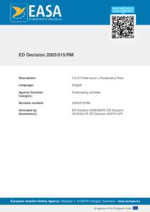 ED DecisionRM  Description: CS-27/Initial Issue + Explanatory Note