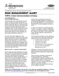 The Redwoods Group Risk Management Services The Redwoods Group Insurance Program for JCCs  RISK MANAGEMENT ALERT
