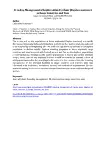 Breeding Management of Captive Asian Elephant (Elephas maximus) in Range Countries and Zoos Japanese Journal of Zoo and Wildlife Medicine; 7(3):Author