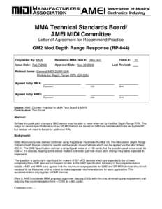 MMA Technical Standards Board/ AMEI MIDI Committee Letter of Agreement for Recommend Practice GM2 Mod Depth Range Response (RP-044) Originated By: MMA