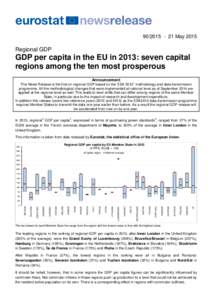 MayRegional GDP GDP per capita in the EU in 2013: seven capital regions among the ten most prosperous