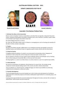 AUSTRALIAN	
  FEDERAL	
  ELECTION	
  -­‐	
  	
  2013	
   	
   SENATE	
  CANDIDATES	
  FOR	
  THE	
  NT	
    A.F.N.P.P.