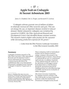 ~ 17 ~ Apple Scab on Crabapple At Secrest Arboretum: 2003 James A. Chatﬁeld, Erik A. Draper, and Kenneth D. Cochran  “Crabapple cultivars generate tens of millions of dollars