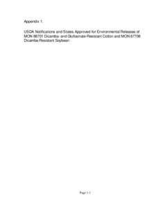 Appendix 1. USDA Notifications and States Approved for Environmental Releases of MONDicamba- and Glufosinate-Resistant Cotton and MONDicamba-Resistant Soybean  Page 1-1
