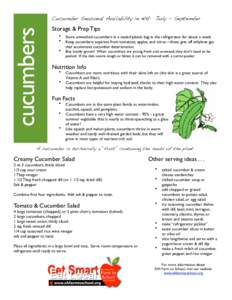 cucumbers  Cucumber Seasonal Availability in NH: July - September Storage & Prep Tips •
