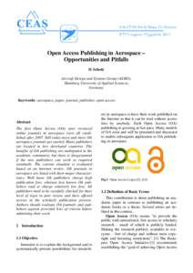Open Access Publishing in Aerospace – Opportunities and Pitfalls D. Scholz Aircraft Design and Systems Group (AERO), Hamburg University of Applied Sciences, Germany