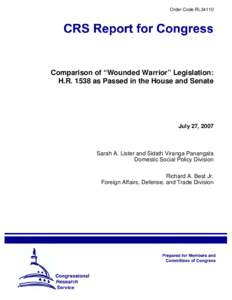 Comparison of "Wounded Warrior" Legislation: H.R[removed]as Passed in the House and Senate